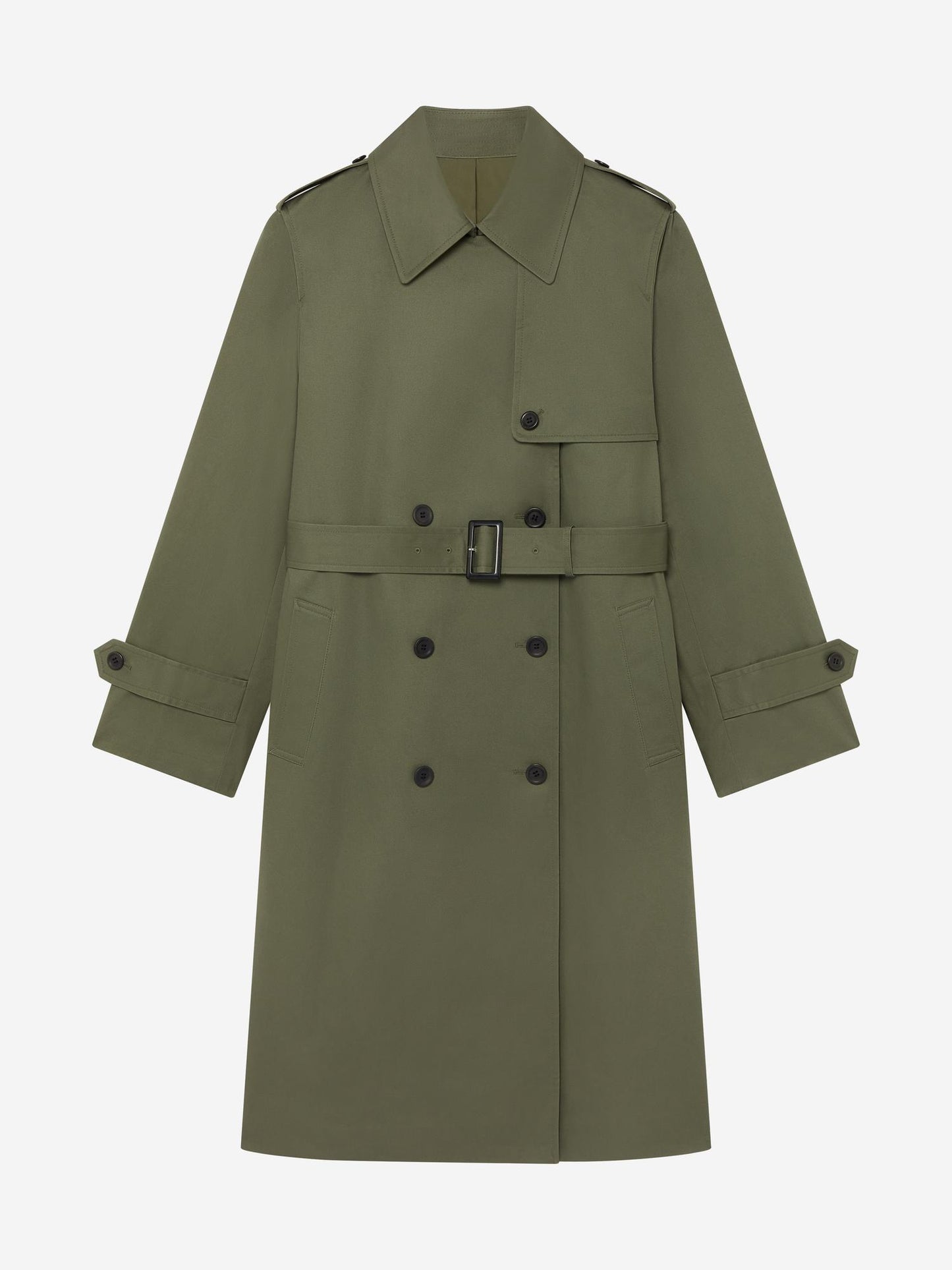 OLIVE_TRENCH_COAT - Hanging - 1 x Shots - Front