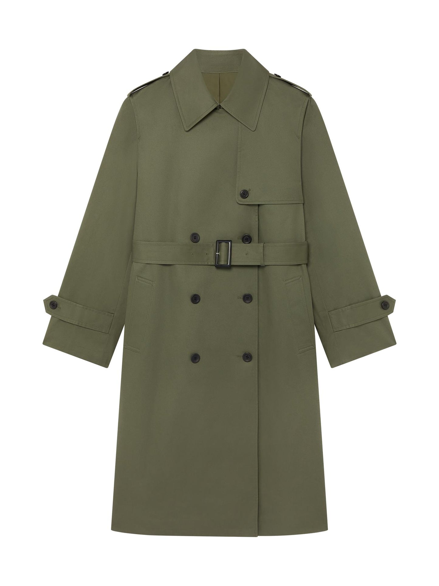 OLIVE_TRENCH_COAT - Hanging - 1 x Shots - Front