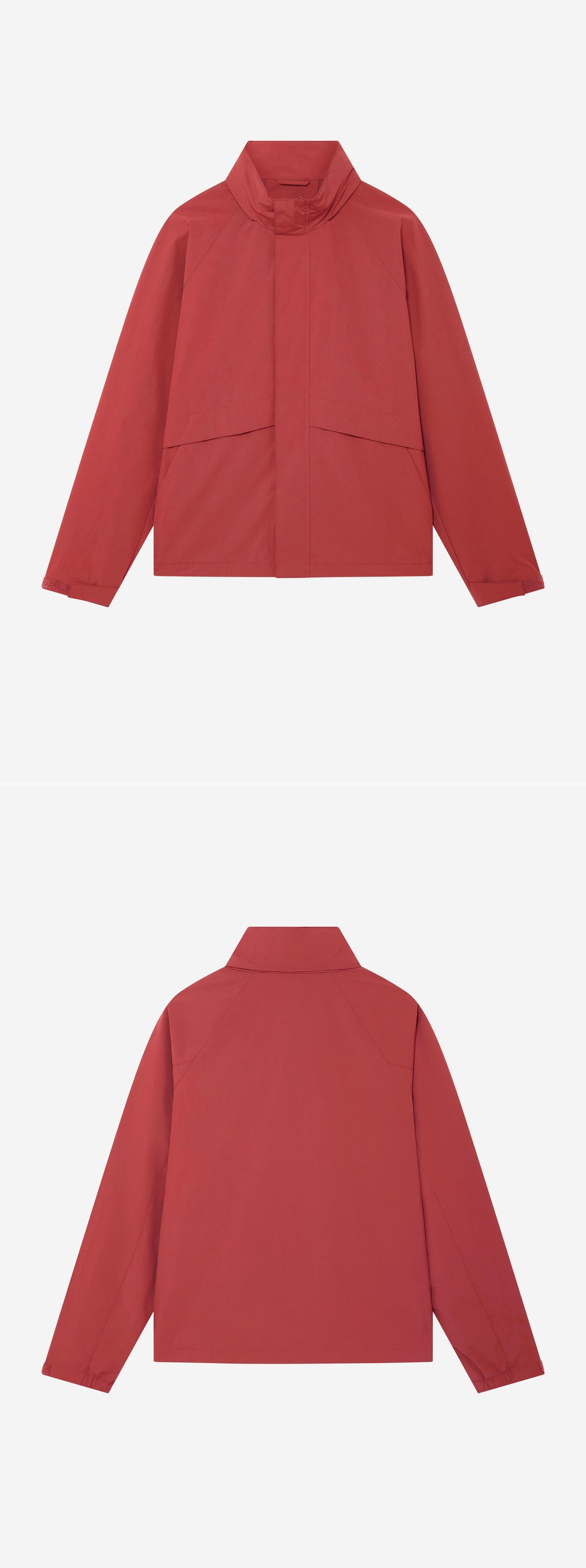 RED_HIGHNECK_JACKET - Hanging - 2 x Shots - Front + Back