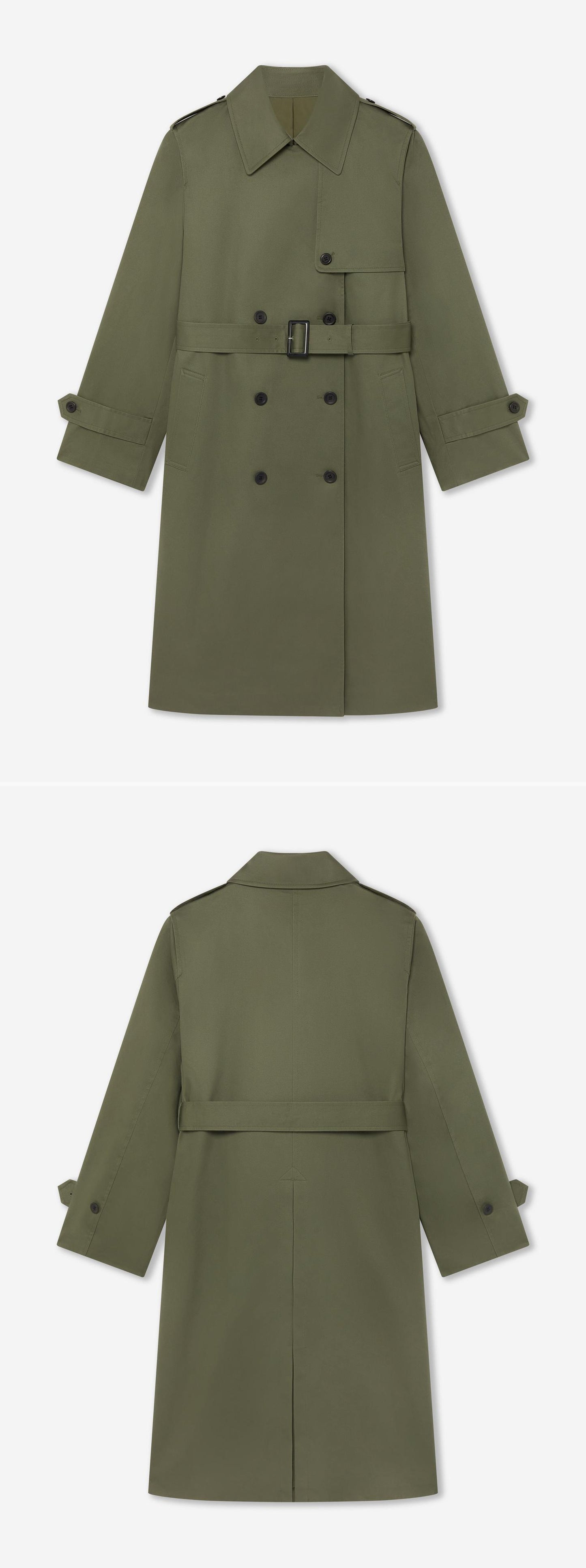 OLIVE_TRENCH_COAT - Hanging - 2 x Shots - Front + Back