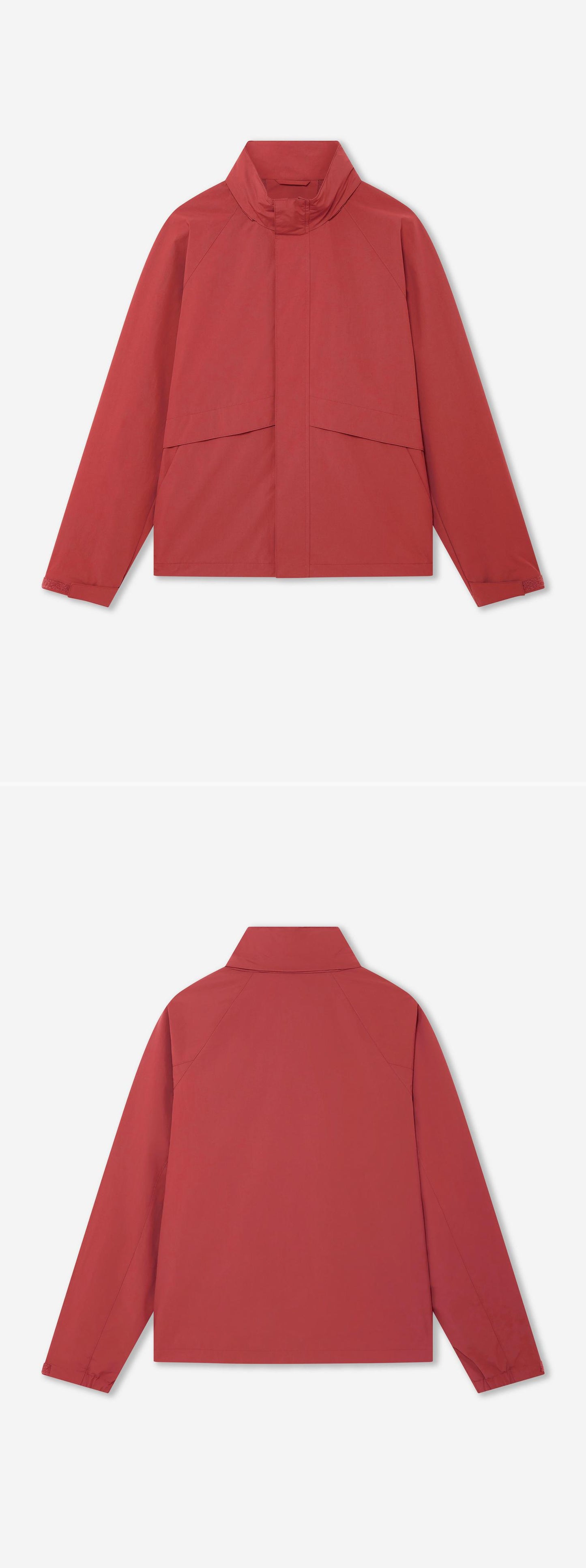 RED_HIGHNECK_JACKET - Hanging - 2 x Shots - Front + Back