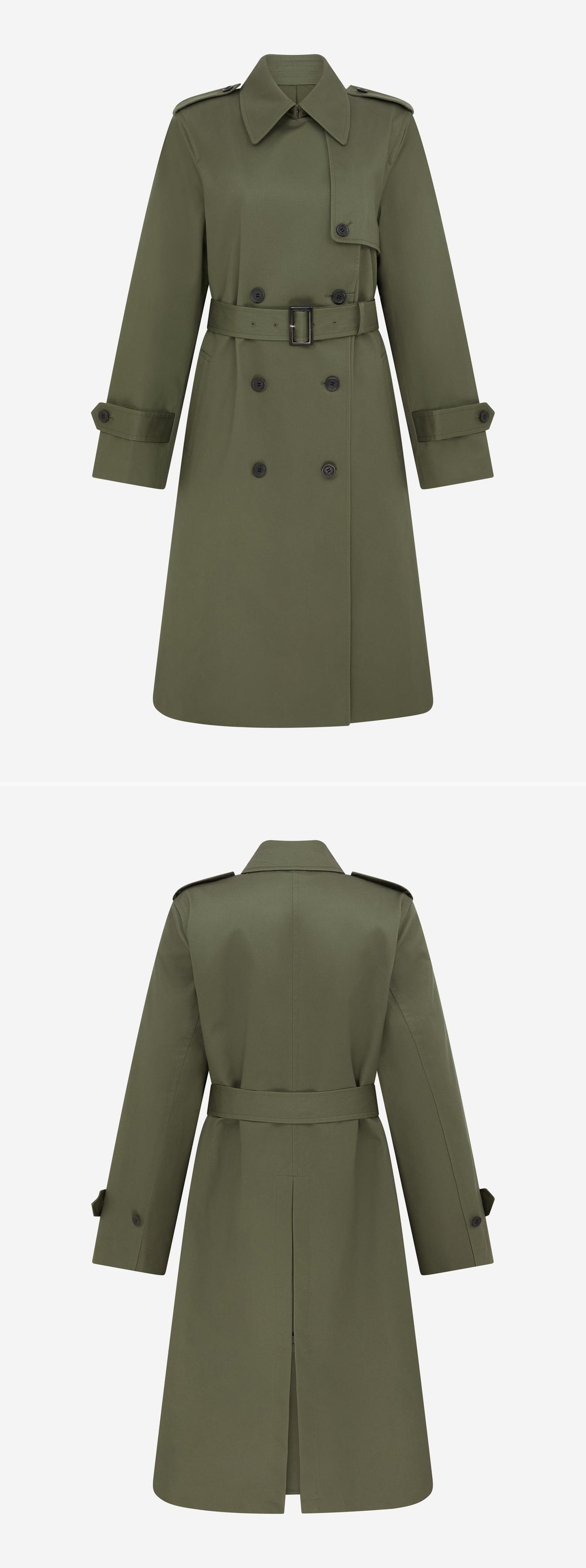 OLIVE_TRENCH_COAT - Mannequin - 2 x Shots - Front + Back