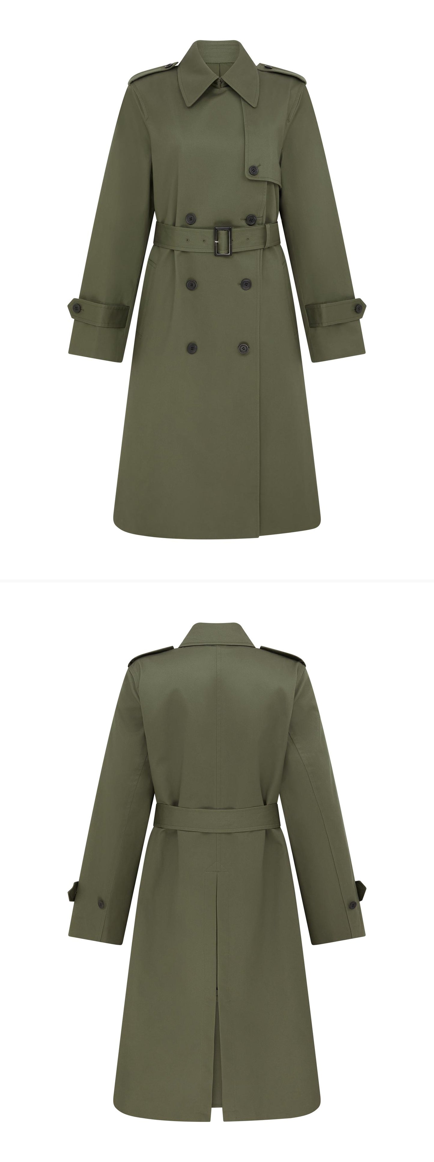 OLIVE_TRENCH_COAT - Mannequin - 2 x Shots - Front + Back