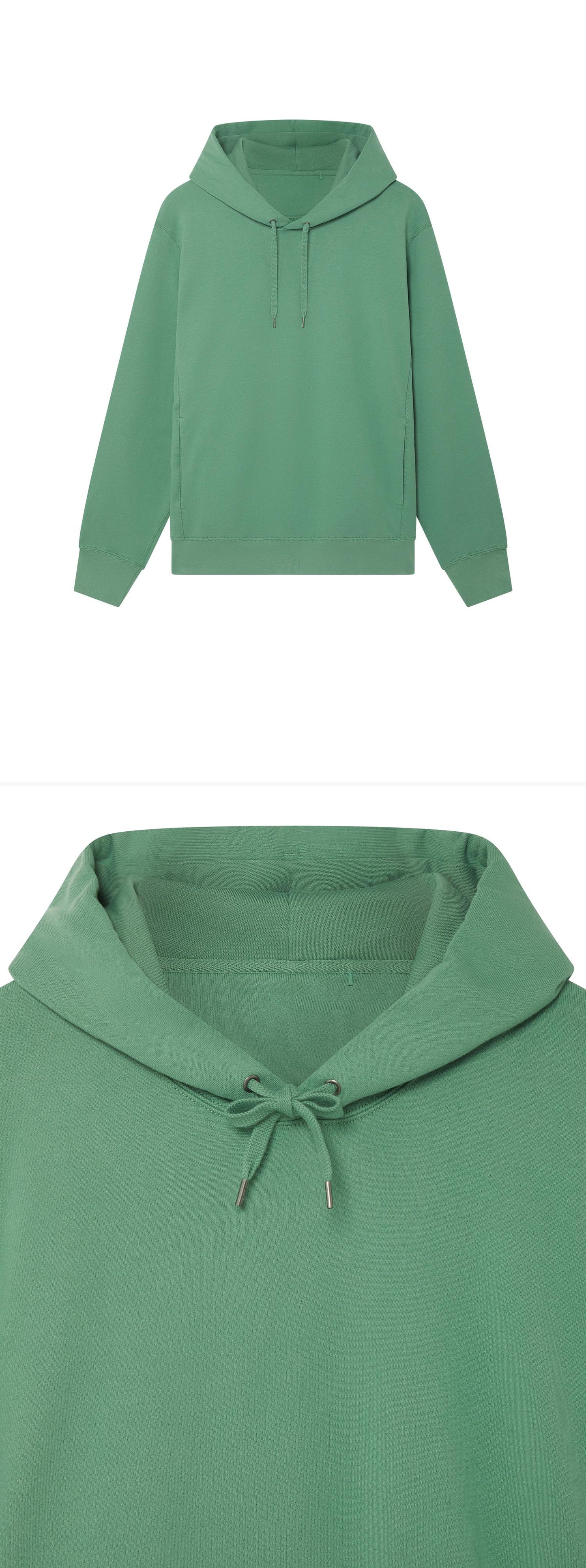 GREEN_HOODIE - Hanging - 2 x Shots - Front + Detail A