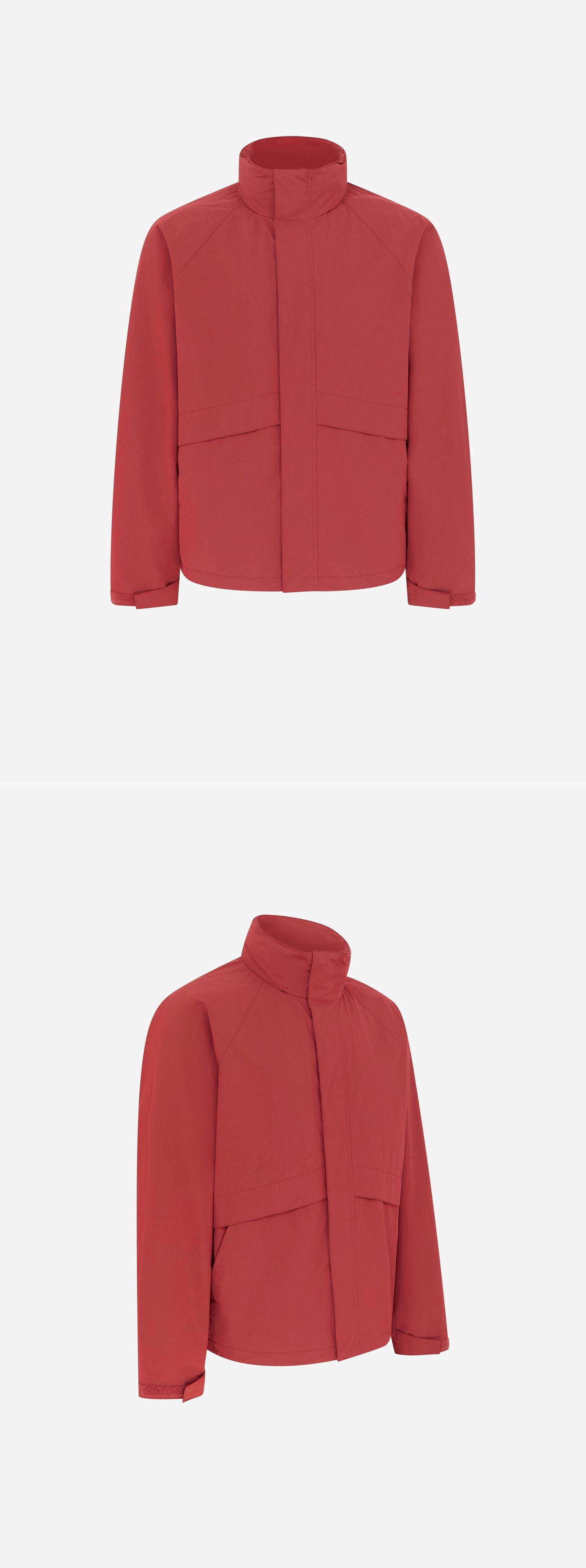 RED_HIGHNECK_JACKET - Mannequin - 2 x Shots - Front + Angle