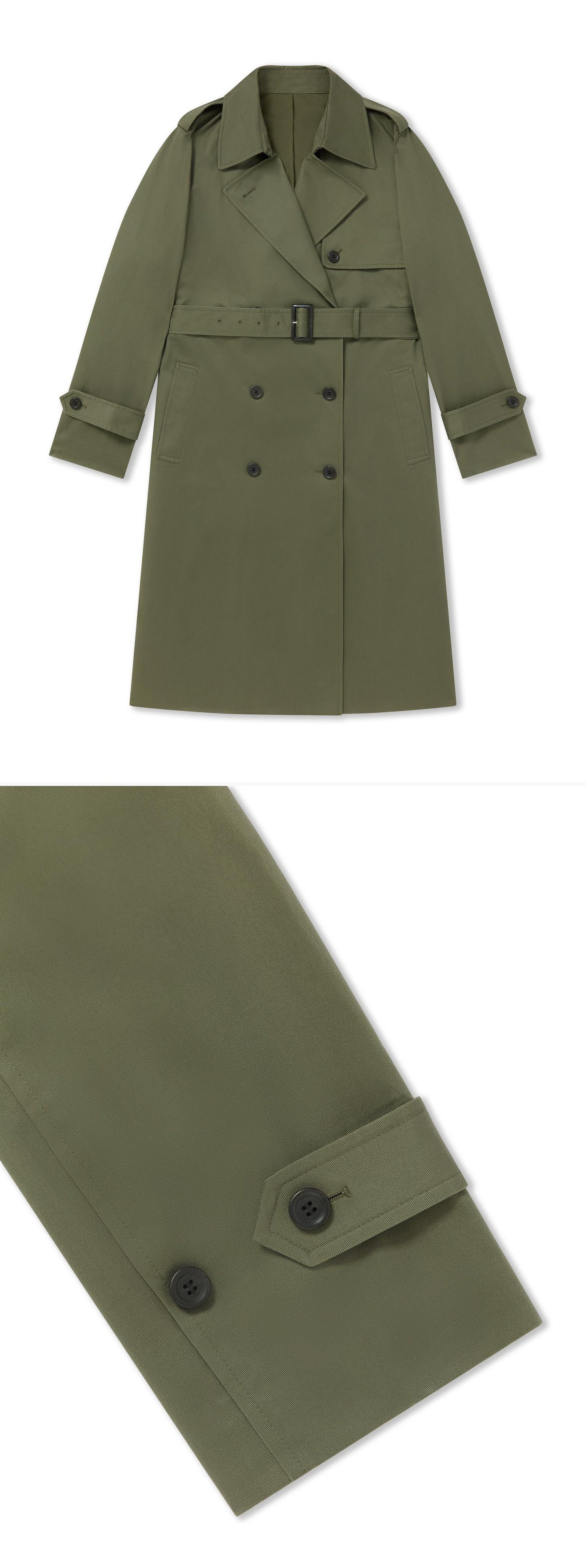 OLIVE_TRENCH_COAT - Flat Lay - 2 x Shots - Front + Detail B