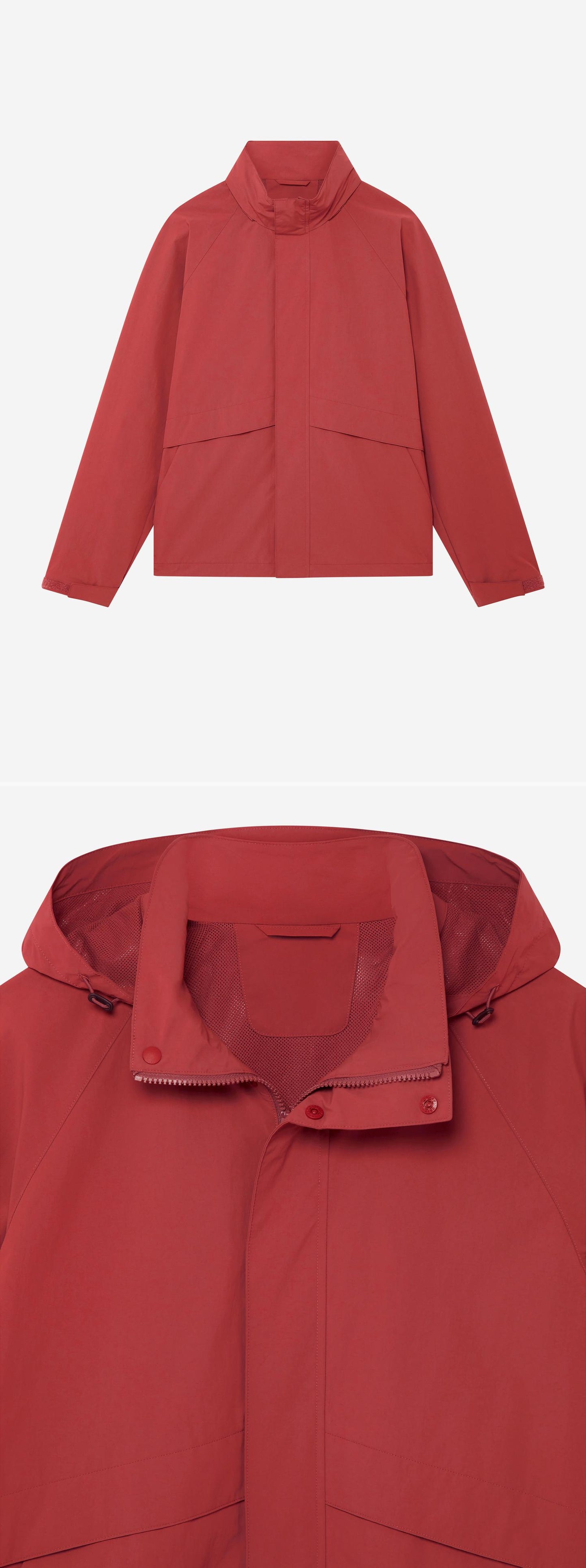 RED_HIGHNECK_JACKET - Hanging - 2 x Shots - Front + Detail B