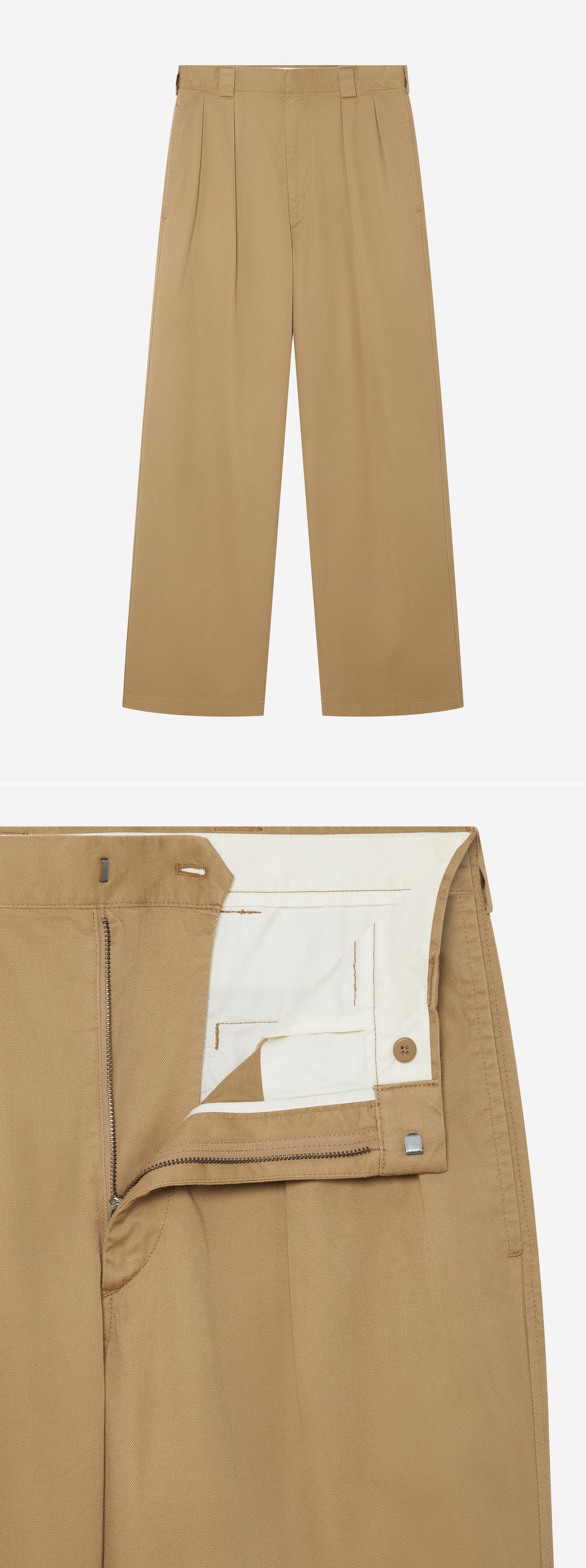 TAN_WIDELEG_TROUSER - Hanging - 2 x Shots - Front + Detail B