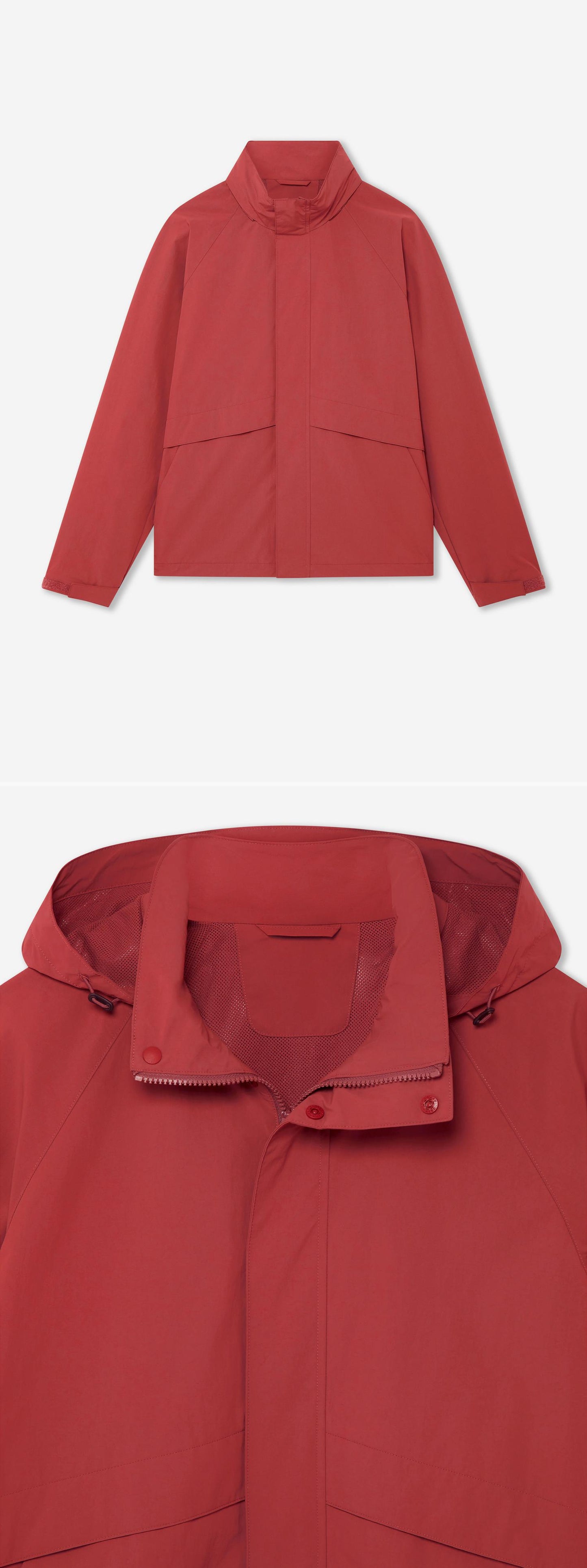 RED_HIGHNECK_JACKET - Hanging - 2 x Shots - Front + Detail B