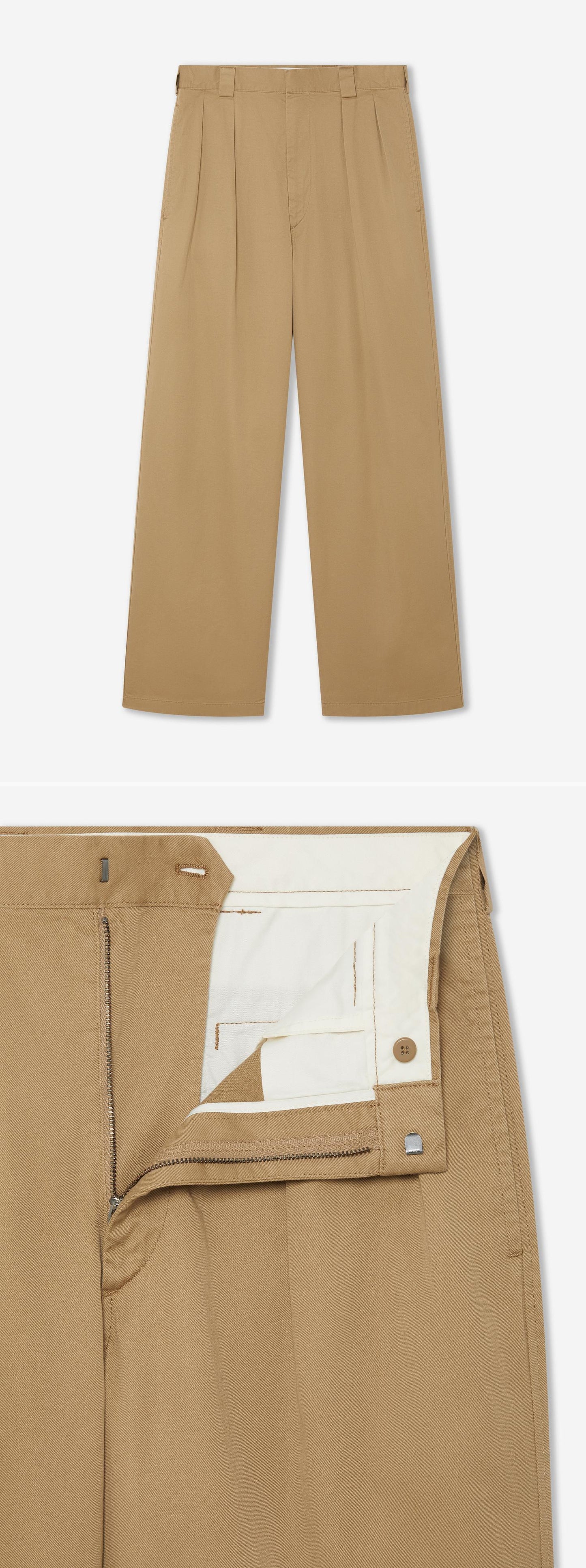 TAN_WIDELEG_TROUSER - Hanging - 2 x Shots - Front + Detail B