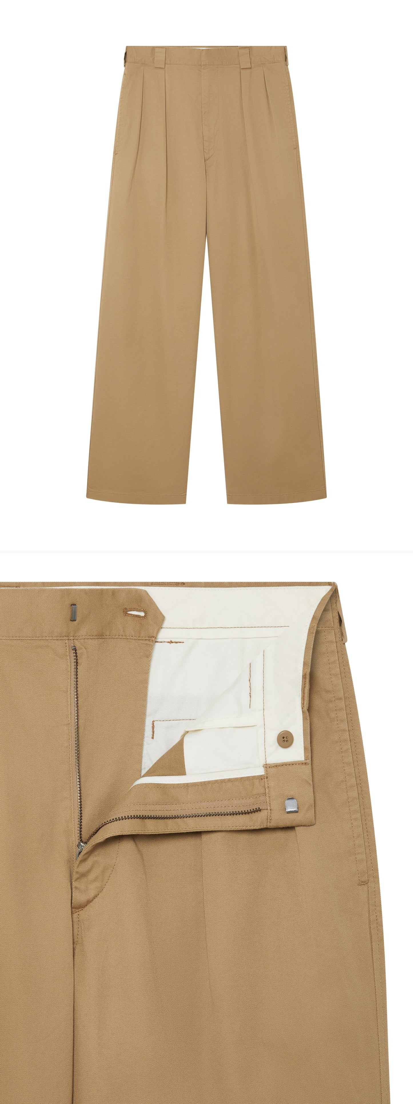 TAN_WIDELEG_TROUSER - Hanging - 2 x Shots - Front + Detail B