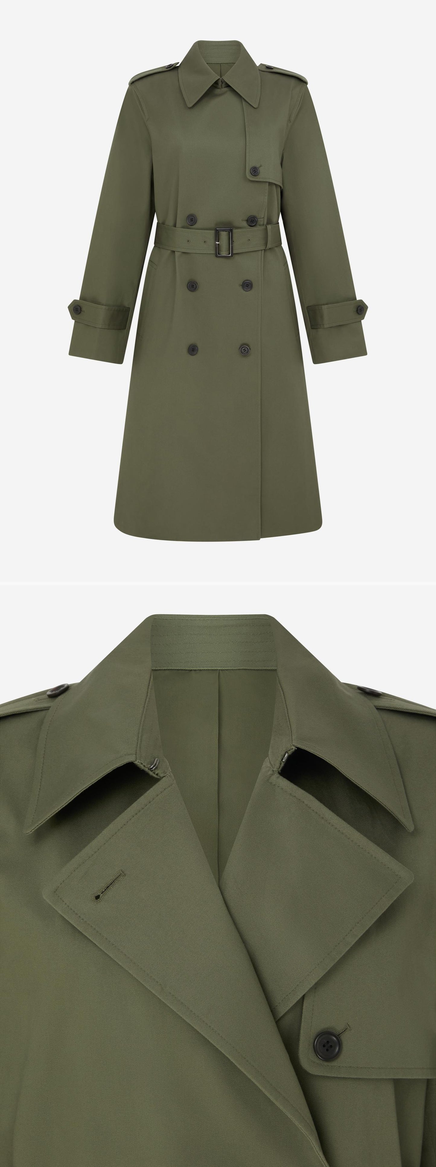 OLIVE_TRENCH_COAT - Mannequin - 2 x Shots - Front + Detail A