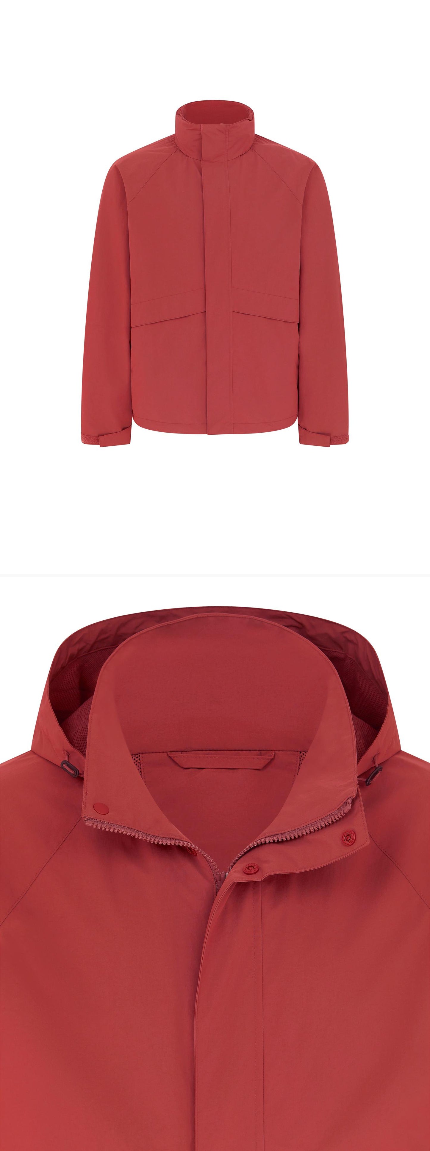 RED_HIGHNECK_JACKET - Mannequin - 2 x Shots - Front + Detail A