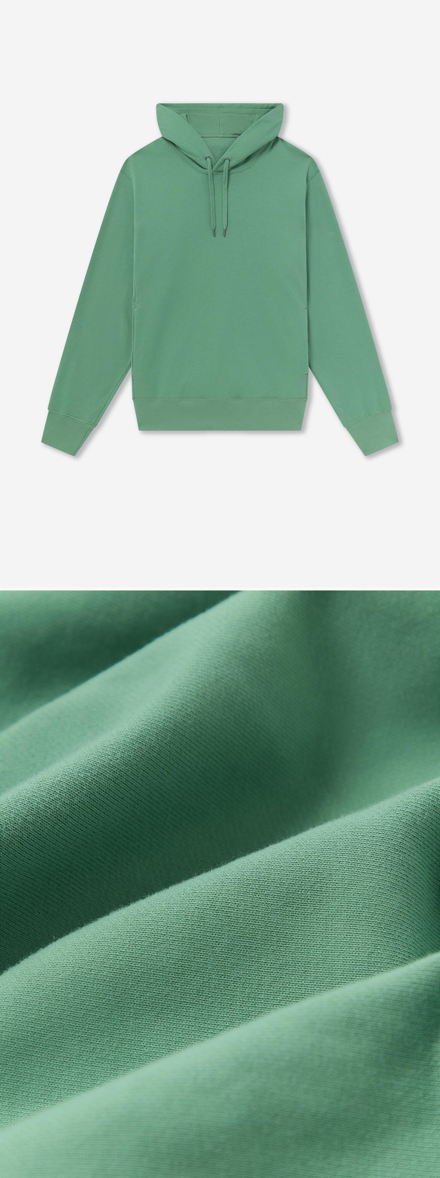 GREEN_HOODIE - Flat Lay - 2 x Shots - Front + Detail C