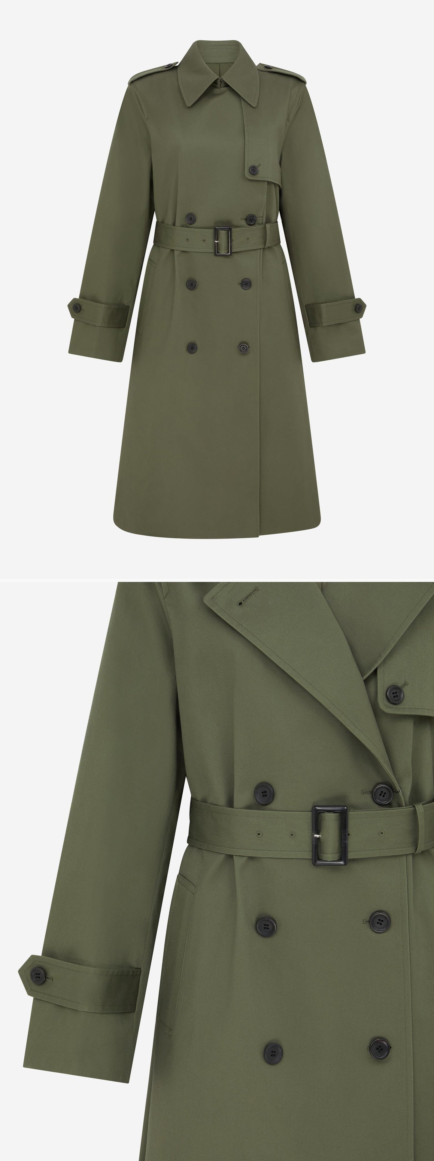 OLIVE_TRENCH_COAT - Mannequin - 2 x Shots - Front + Detail B