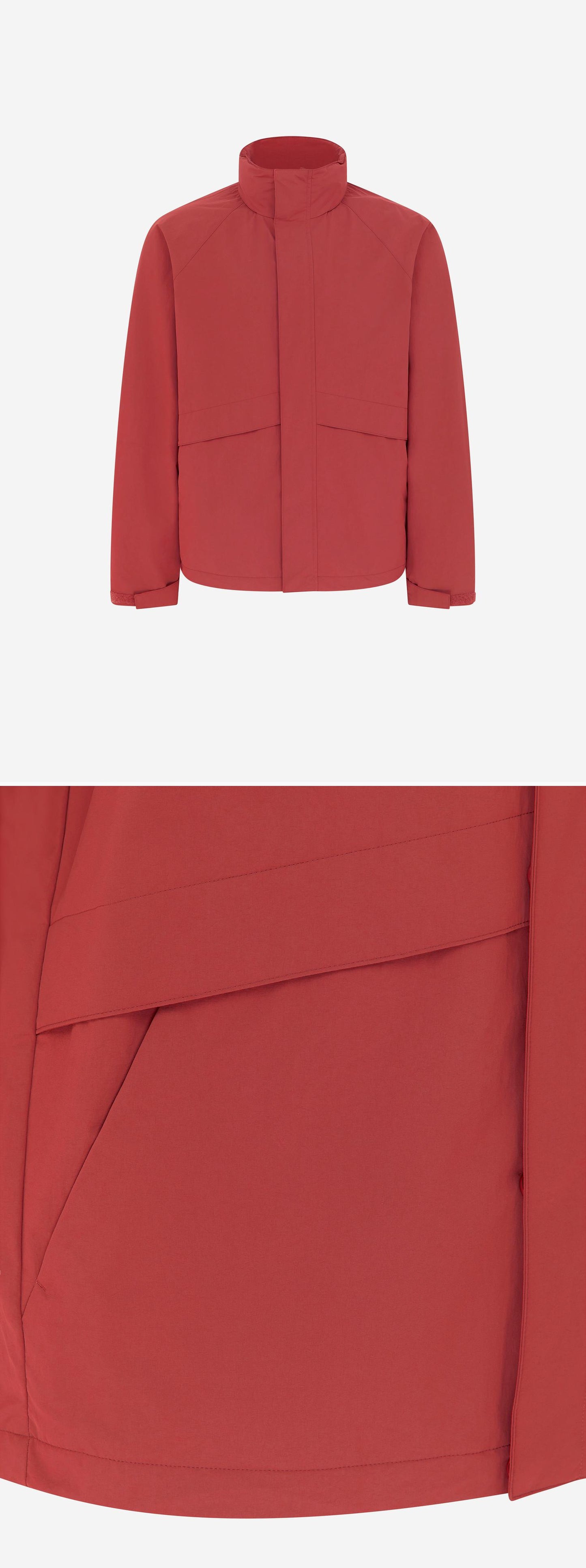 RED_HIGHNECK_JACKET - Mannequin - 2 x Shots - Front + Detail B