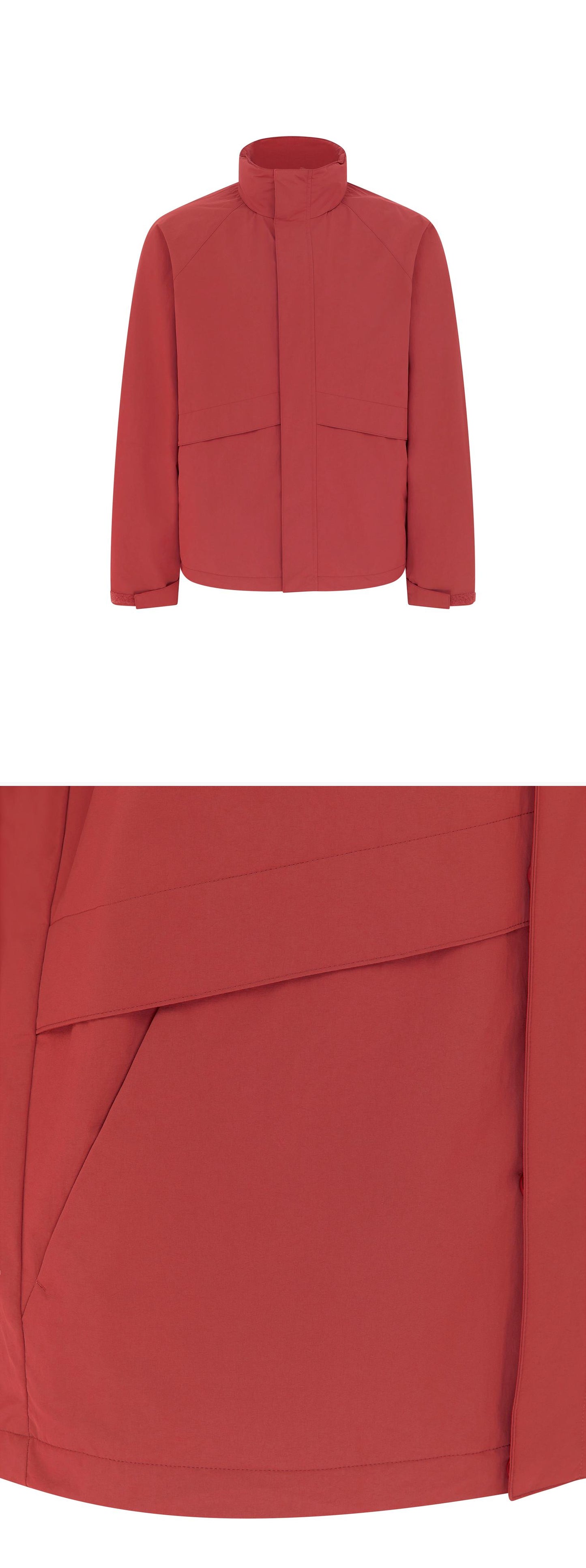 RED_HIGHNECK_JACKET - Mannequin - 2 x Shots - Front + Detail B