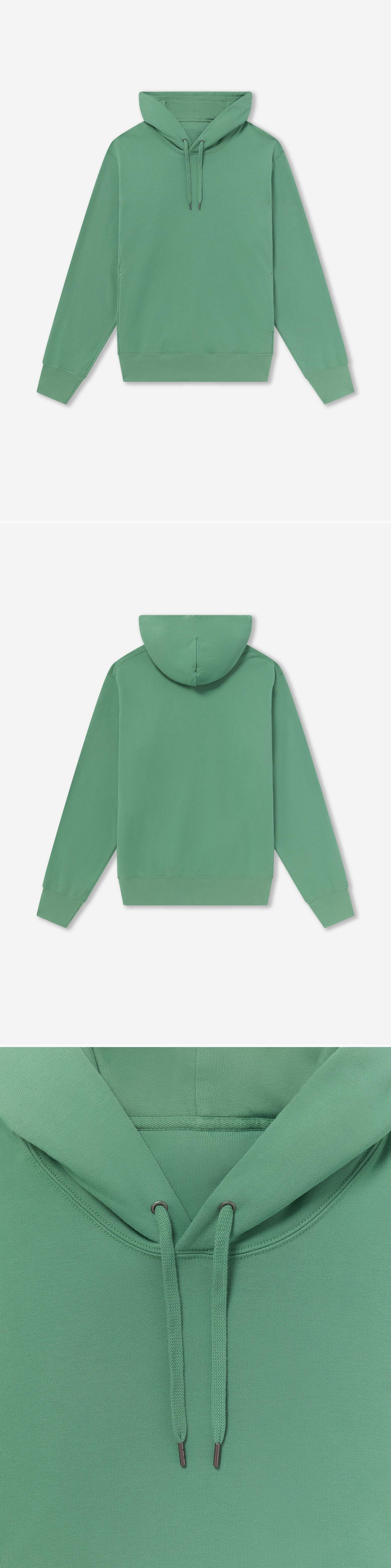 GREEN_HOODIE - Flat Lay - 3 x Shots - Front + Back + Detail A