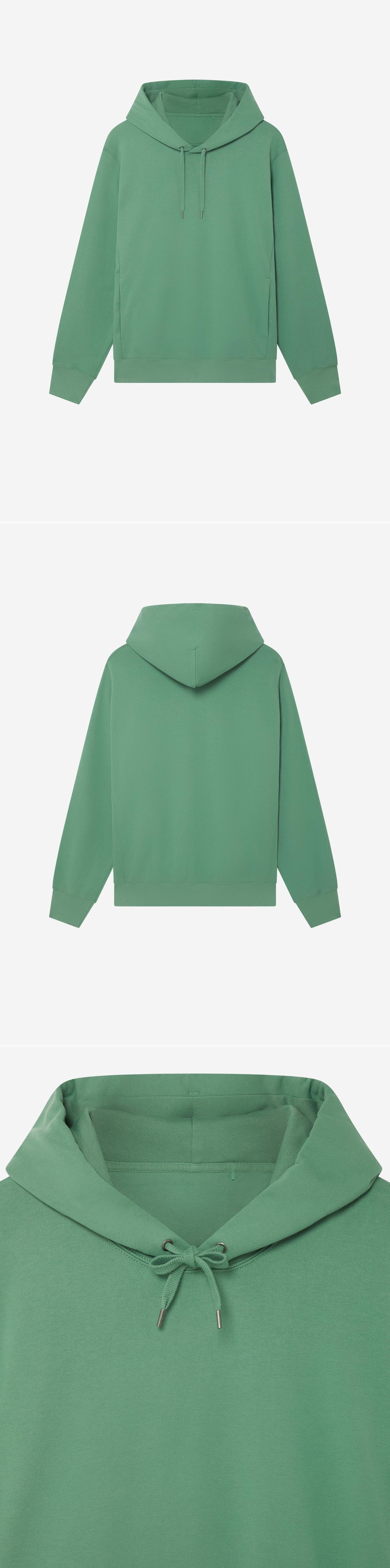 GREEN_HOODIE - Hanging - 3 x Shots - Front + Back + Detail A