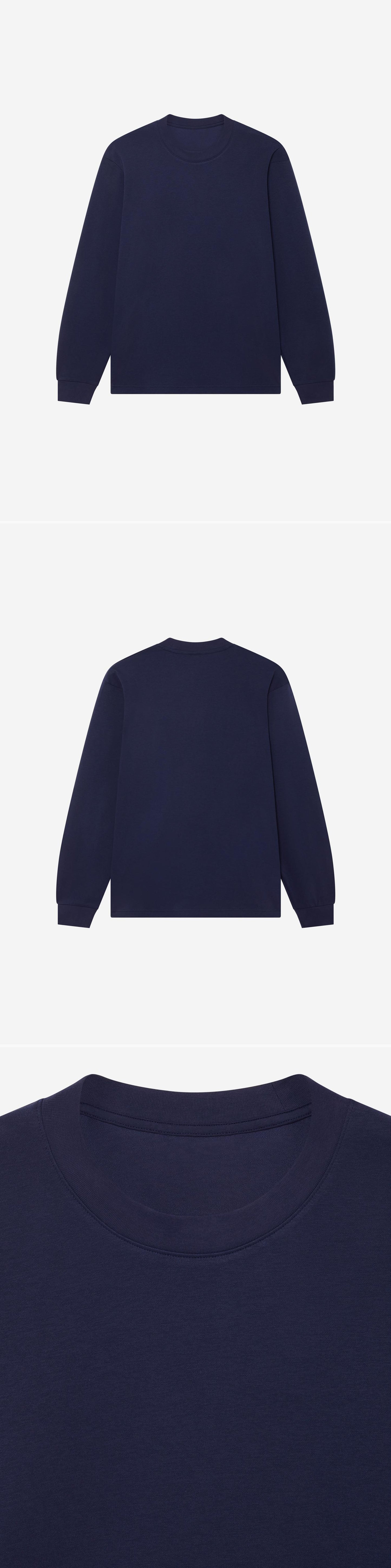 LS_NAVY_TEE - Hanging - 3 x Shots - Front + Back + Detail A