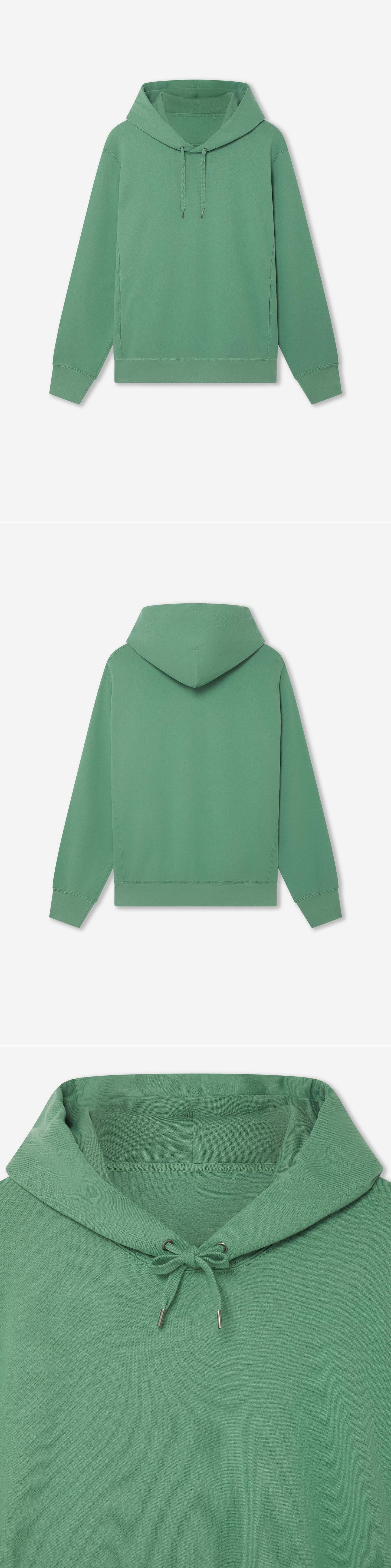 GREEN_HOODIE - Hanging - 3 x Shots - Front + Back + Detail A