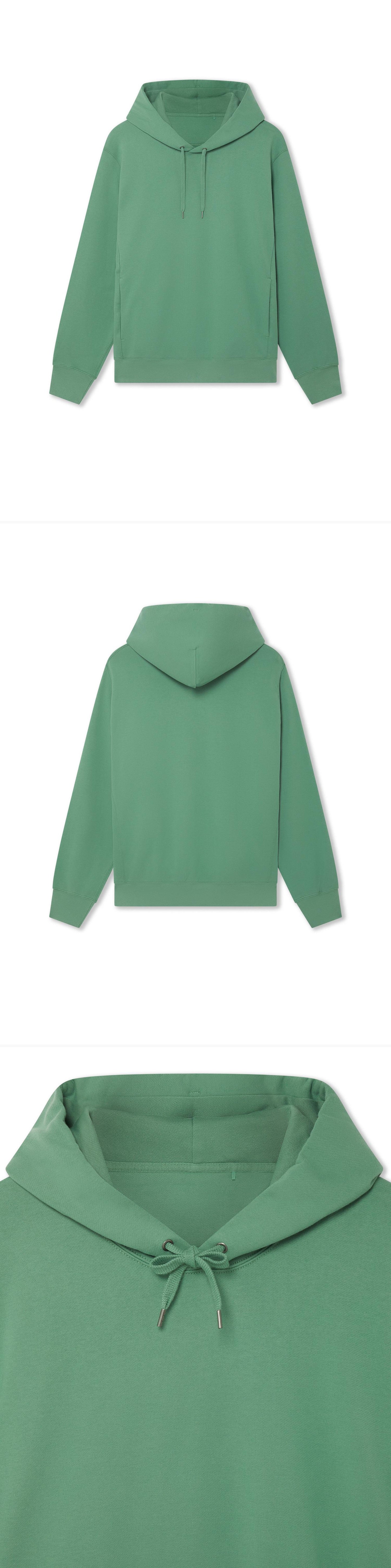 GREEN_HOODIE - Hanging - 3 x Shots - Front + Back + Detail A