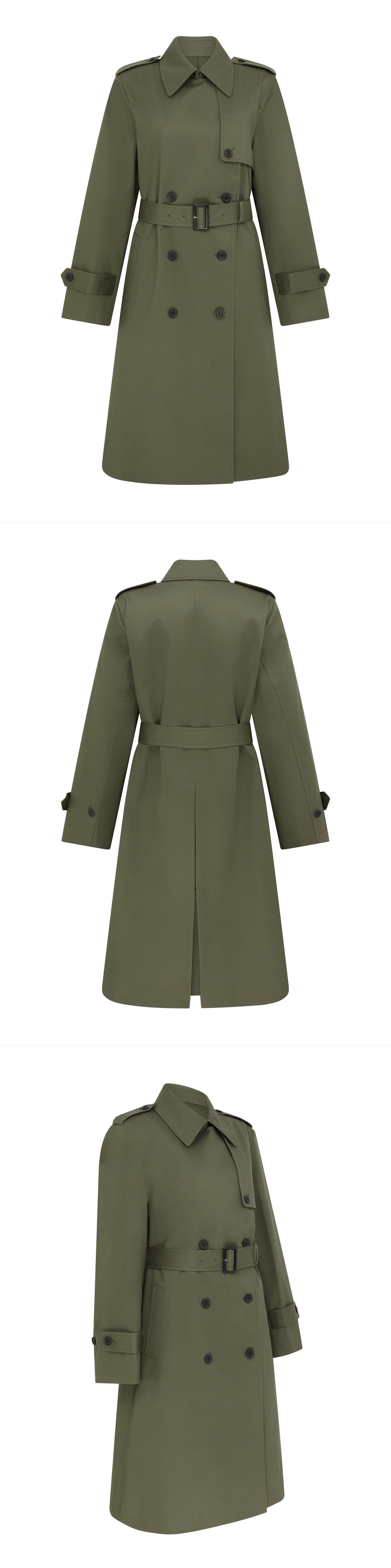 OLIVE_TRENCH_COAT - Mannequin - 3 x Shots - Front + Back + Angle