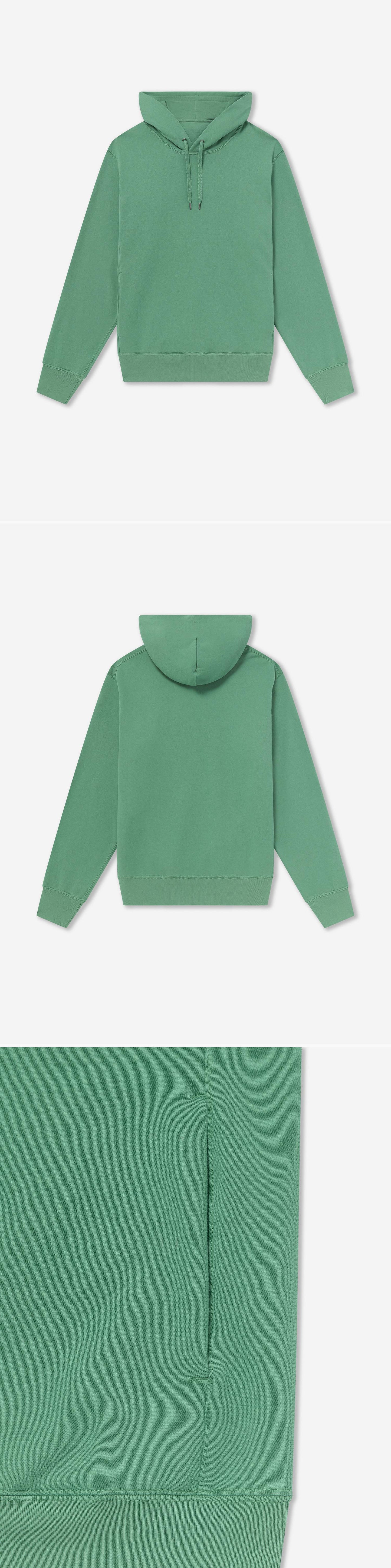 GREEN_HOODIE - Flat Lay - 3 x Shots - Front + Back + Detail B