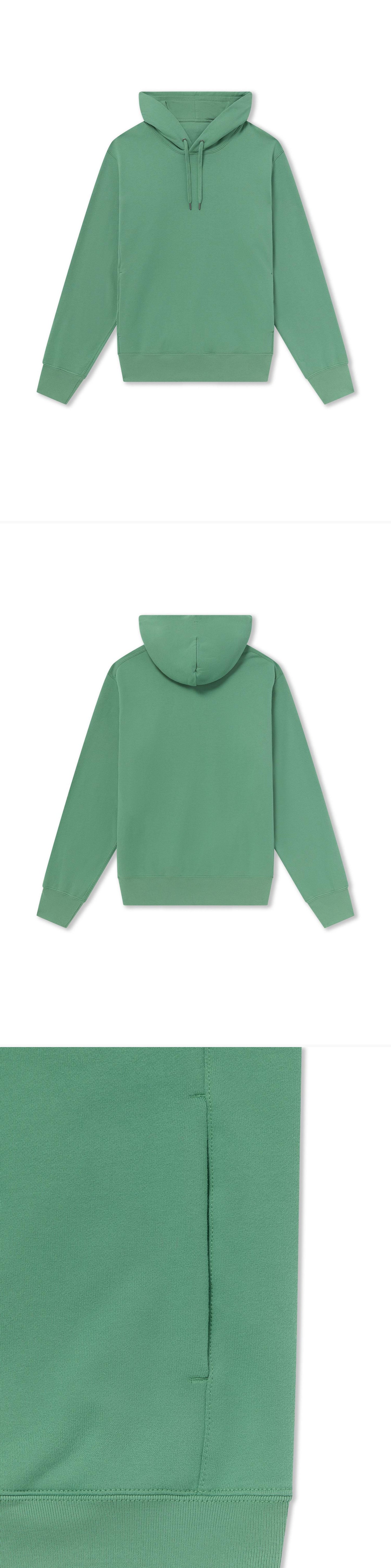 GREEN_HOODIE - Flat Lay - 3 x Shots - Front + Back + Detail B