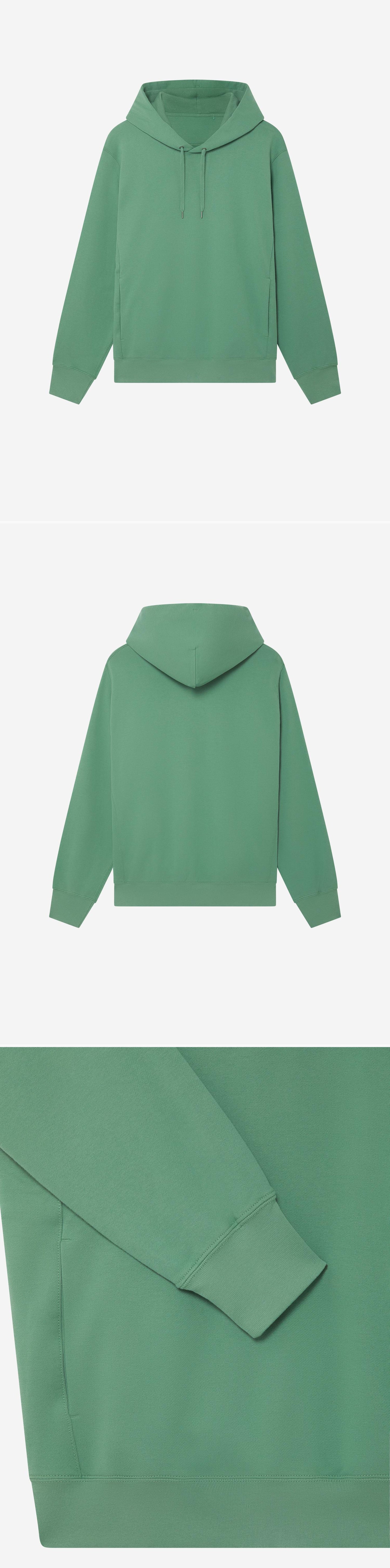 GREEN_HOODIE - Hanging - 3 x Shots - Front + Back + Detail B
