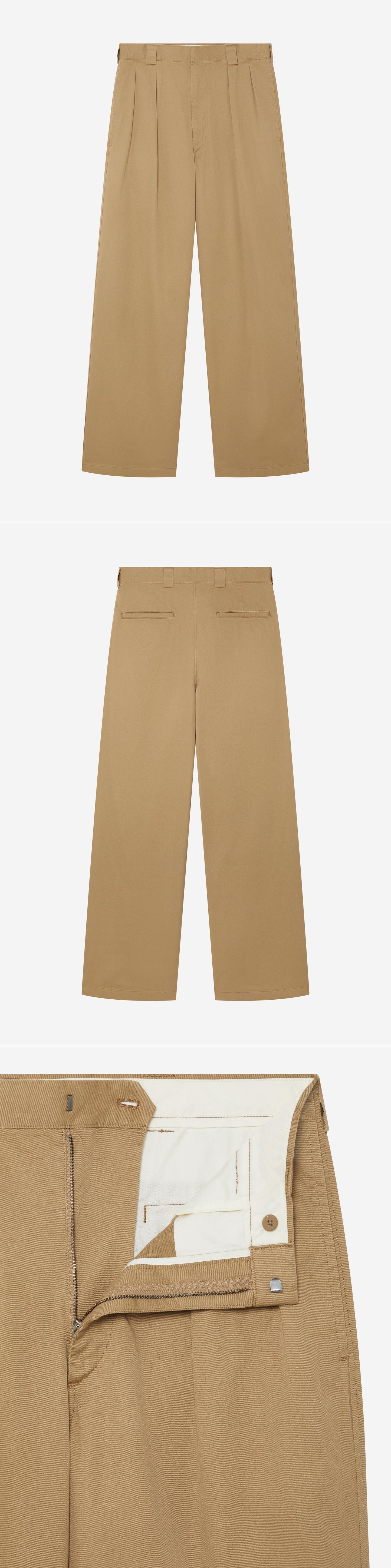 TAN_WIDELEG_TROUSER - Hanging - 3 x Shots - Front + Back + Detail B