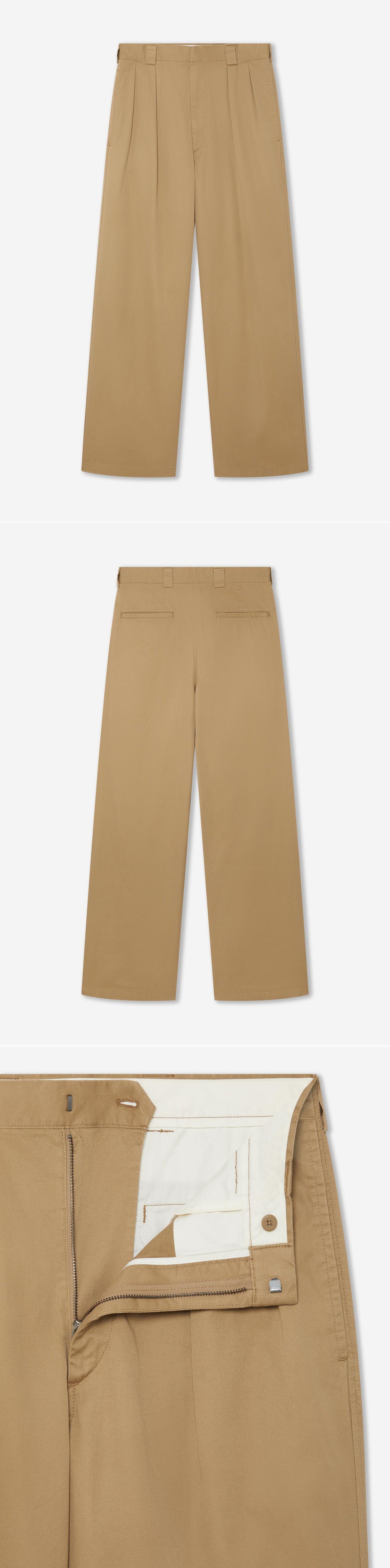 TAN_WIDELEG_TROUSER - Hanging - 3 x Shots - Front + Back + Detail B