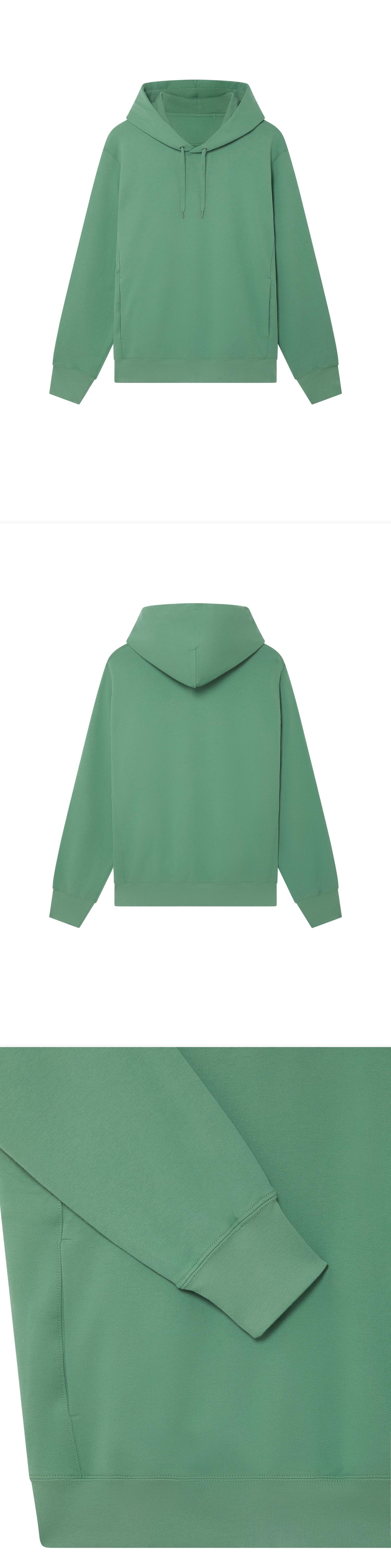 GREEN_HOODIE - Hanging - 3 x Shots - Front + Back + Detail B