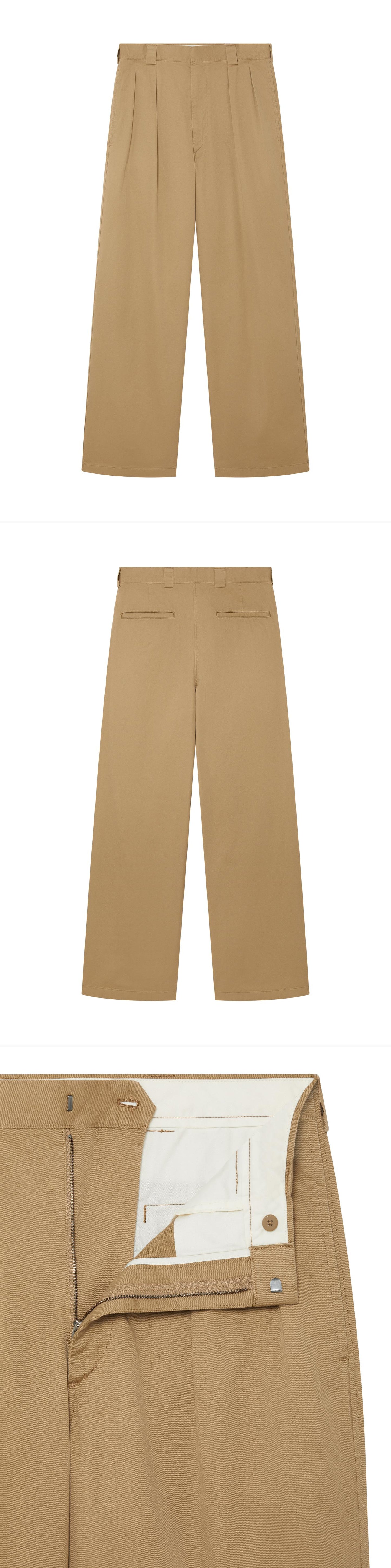 TAN_WIDELEG_TROUSER - Hanging - 3 x Shots - Front + Back + Detail B