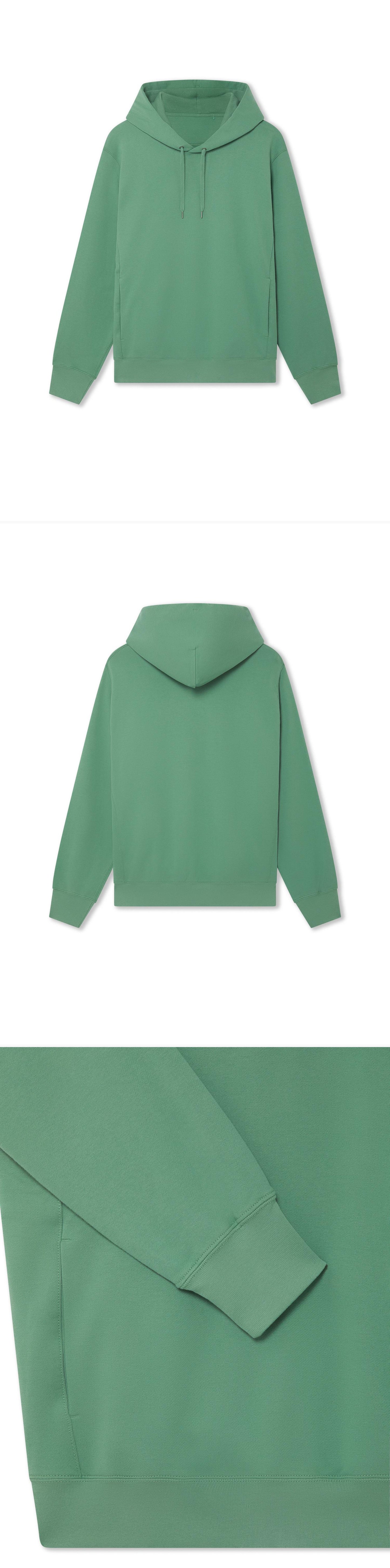 GREEN_HOODIE - Hanging - 3 x Shots - Front + Back + Detail B
