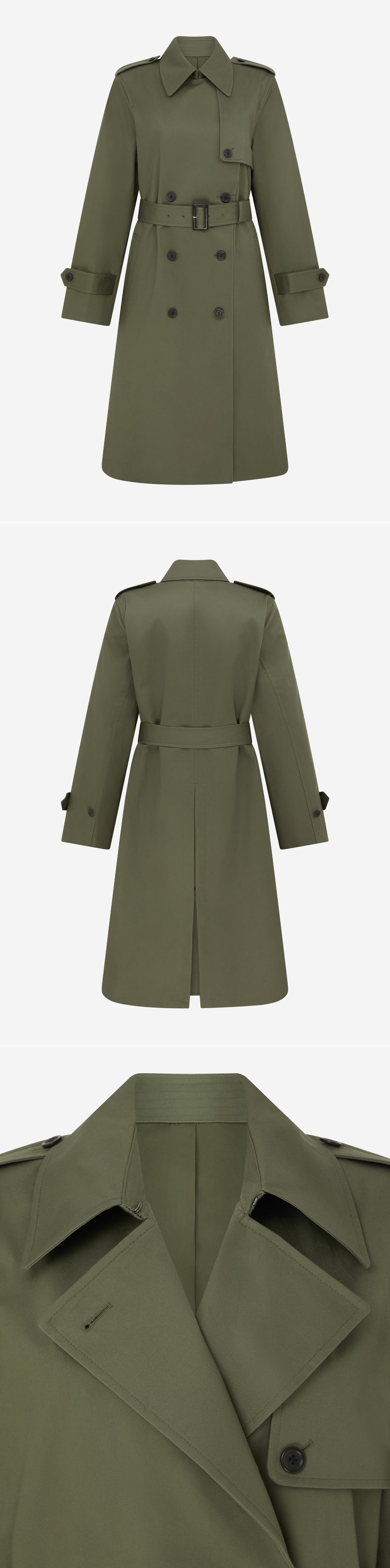 OLIVE_TRENCH_COAT - Mannequin - 3 x Shots - Front + Back + Detail A