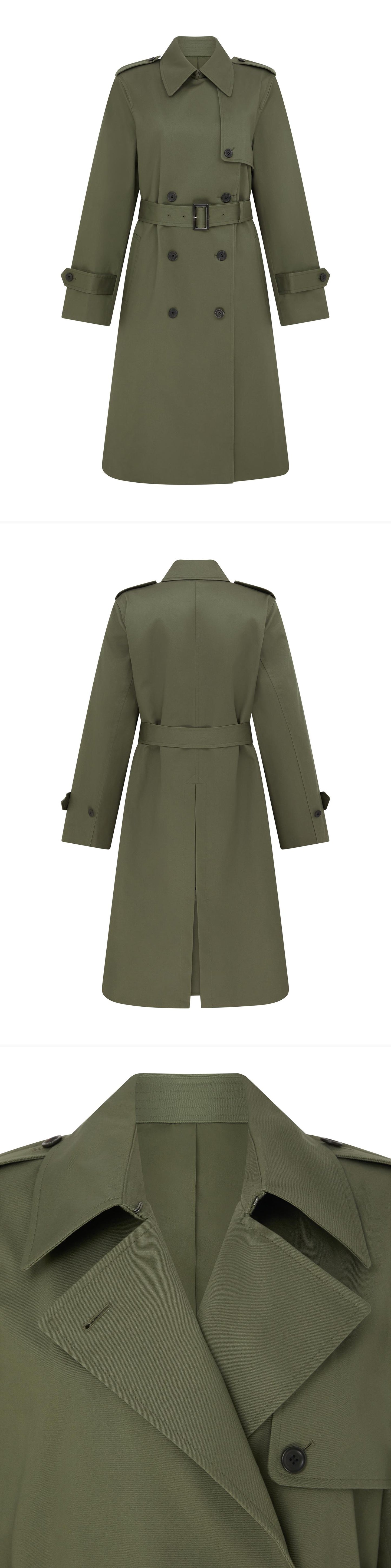 OLIVE_TRENCH_COAT - Mannequin - 3 x Shots - Front + Back + Detail A