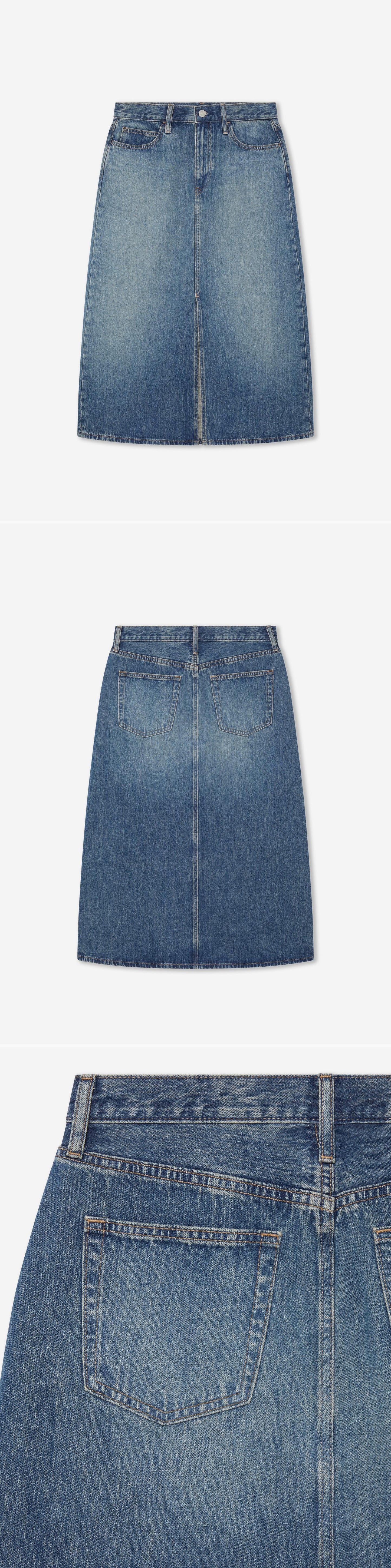 DENIM_SKIRT - Hanging - 3 x Shots - Front + Back + Detail C