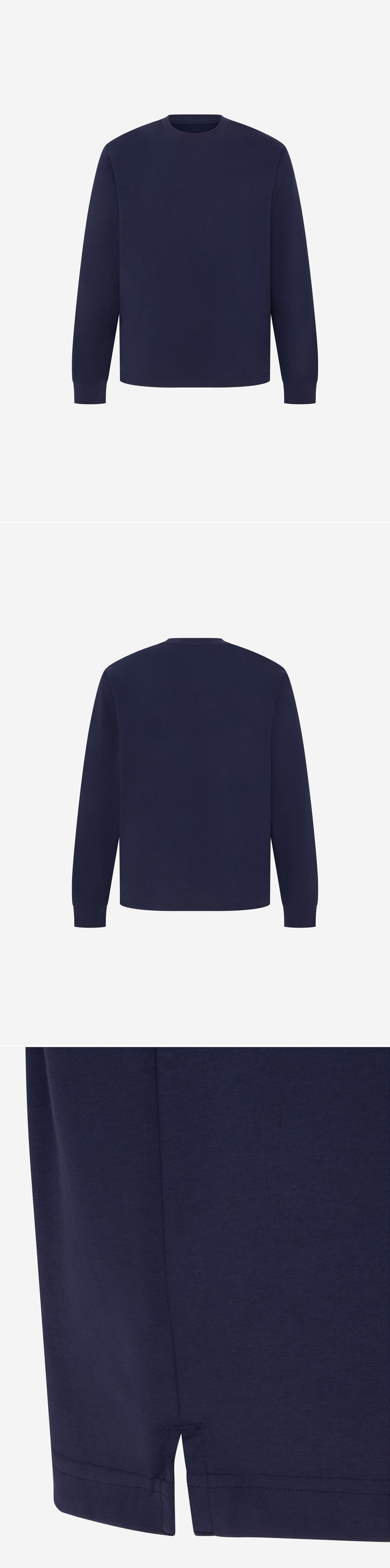 LS_NAVY_TEE - Mannequin - 3 x Shots - Front + Back + Detail B