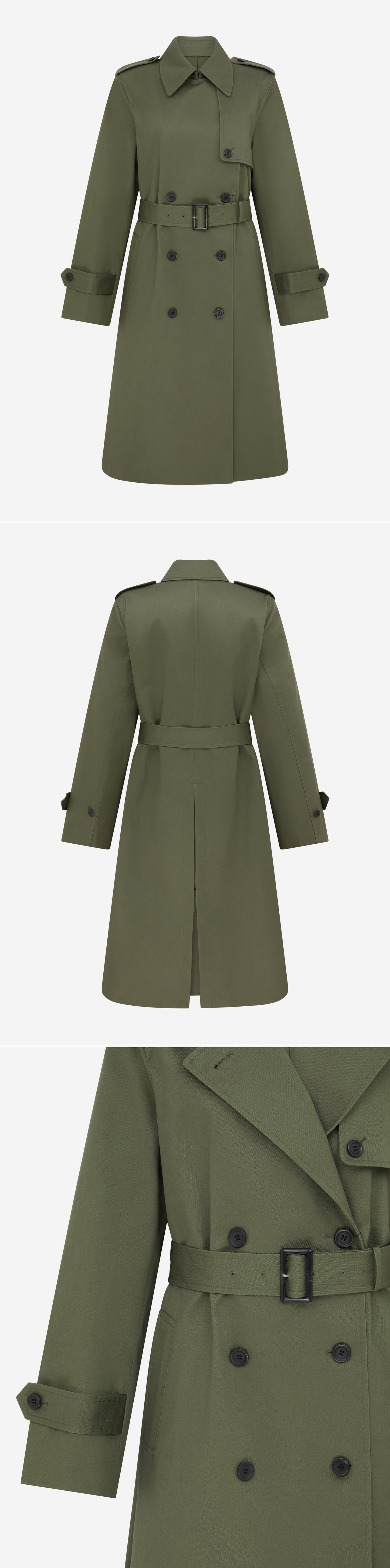 OLIVE_TRENCH_COAT - Mannequin - 3 x Shots - Front + Back + Detail B