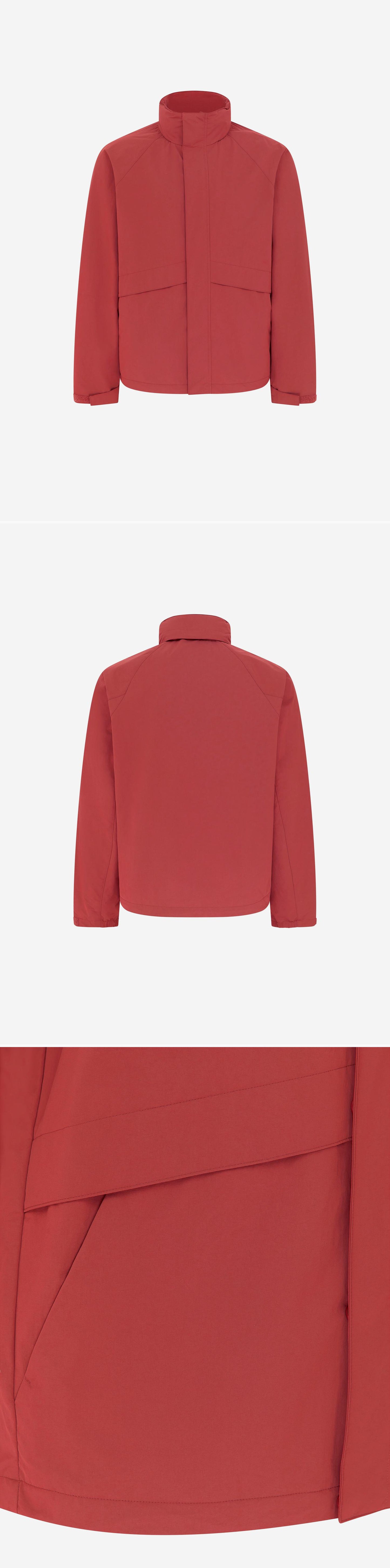 RED_HIGHNECK_JACKET - Mannequin - 3 x Shots - Front + Back + Detail B
