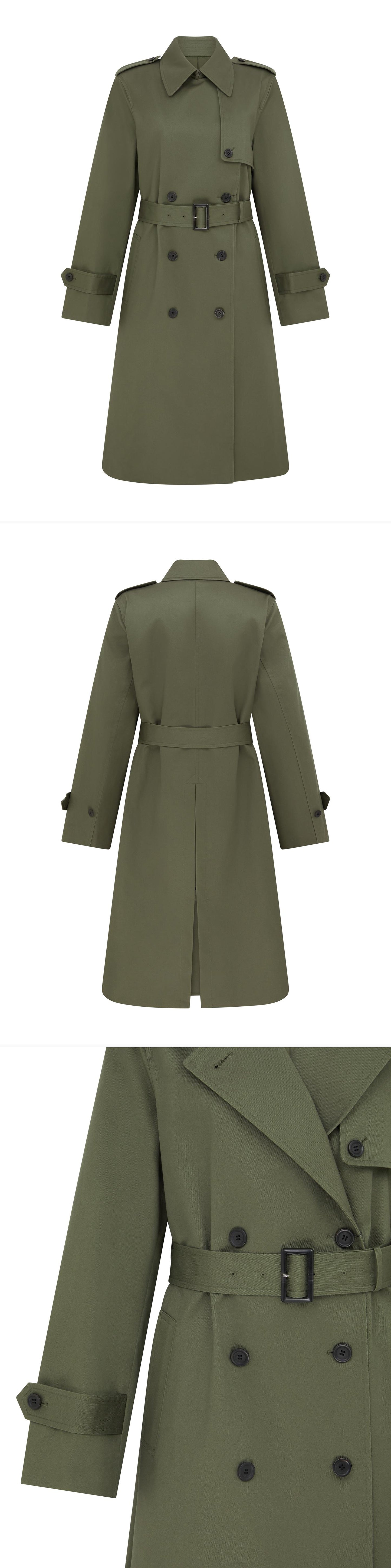 OLIVE_TRENCH_COAT - Mannequin - 3 x Shots - Front + Back + Detail B