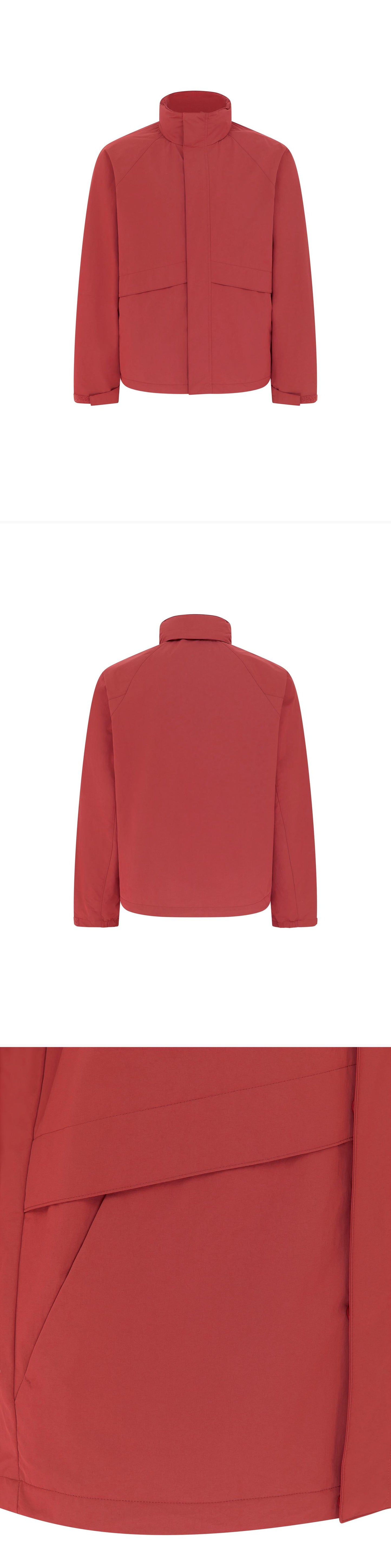 RED_HIGHNECK_JACKET - Mannequin - 3 x Shots - Front + Back + Detail B