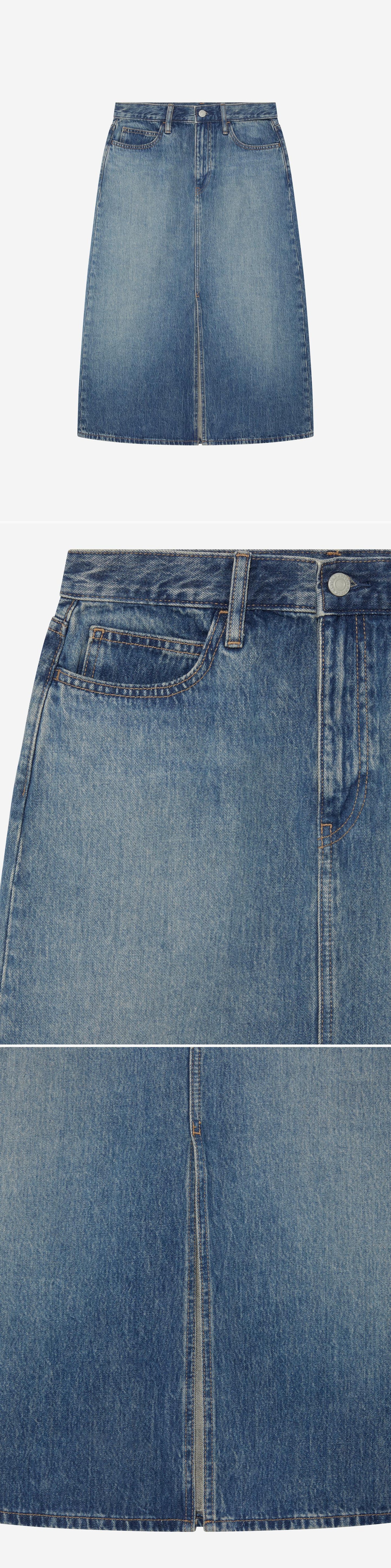 DENIM_SKIRT - Hanging - 3 x Shots - Front + Detail A + Detail B