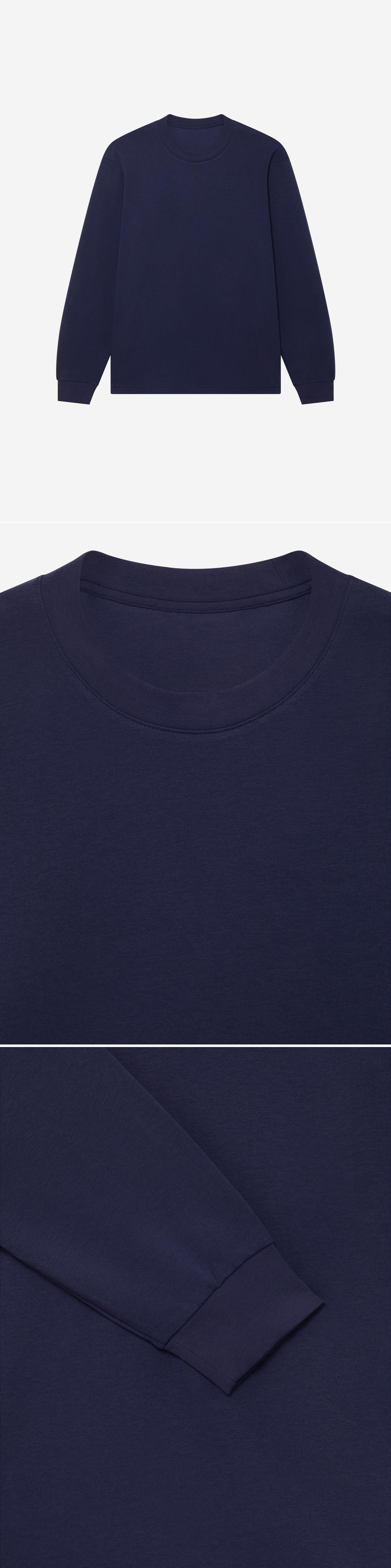 LS_NAVY_TEE - Hanging - 3 x Shots - Front + Detail A + Detail B