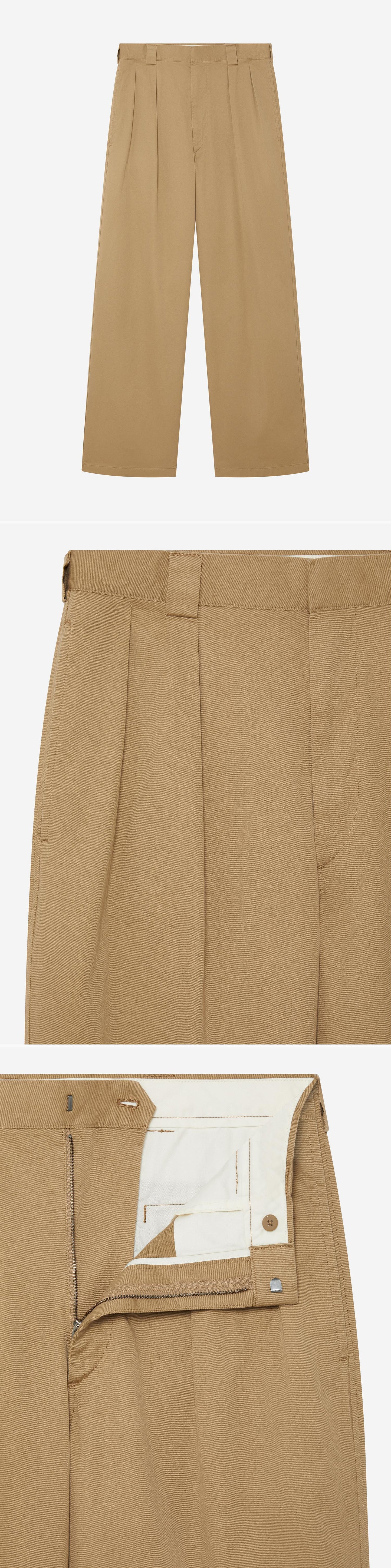 TAN_WIDELEG_TROUSER - Hanging - 3 x Shots - Front + Detail A + Detail B
