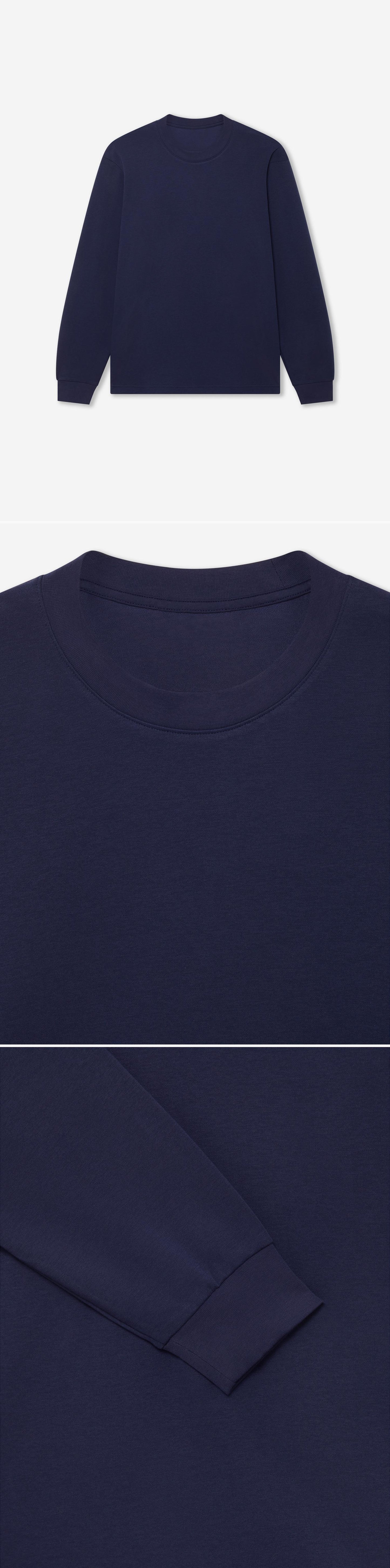 LS_NAVY_TEE - Hanging - 3 x Shots - Front + Detail A + Detail B