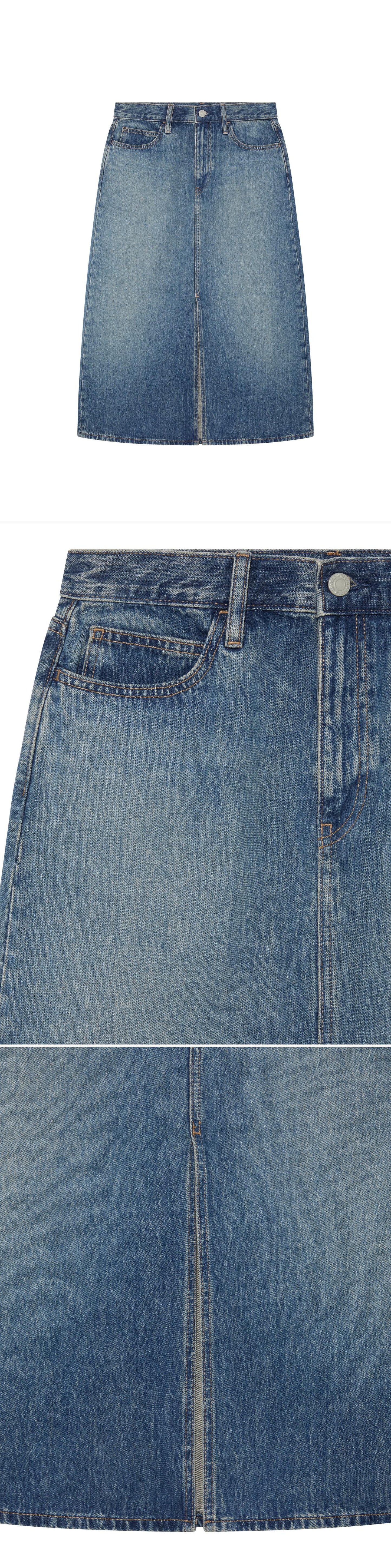 DENIM_SKIRT - Hanging - 3 x Shots - Front + Detail A + Detail B