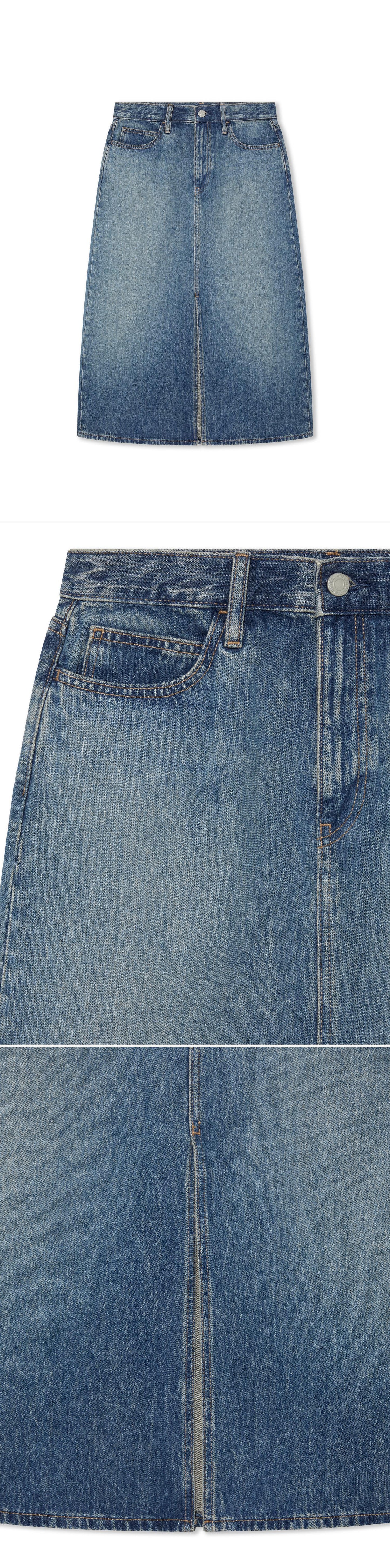 DENIM_SKIRT - Hanging - 3 x Shots - Front + Detail A + Detail B