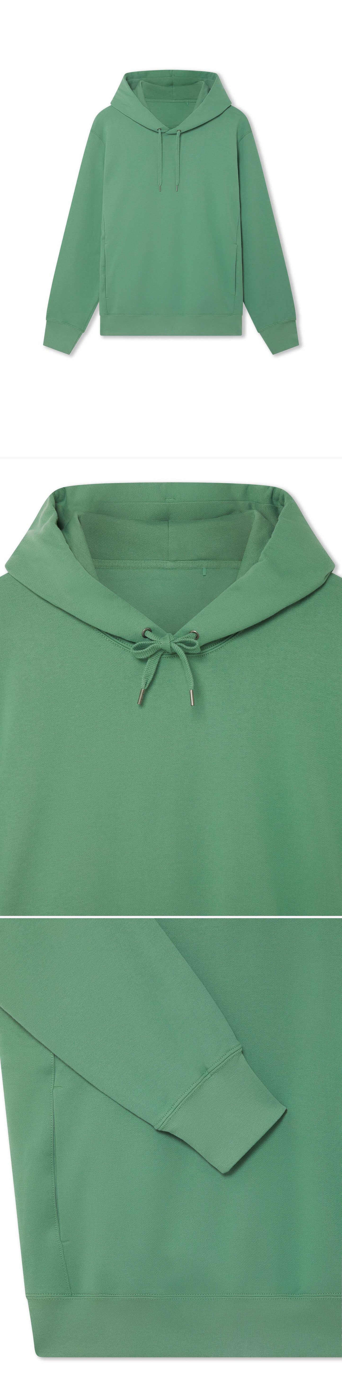 GREEN_HOODIE - Hanging - 3 x Shots - Front + Detail A + Detail B